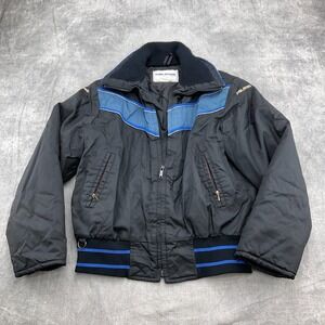 Polaris Snowmobile Jacket Womens Large Black Blue Colorblock Quilted Puffer VTG‎